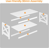 Wood 2-Tier White Coffee Table with Storage Shelf, X Design Accent Cocktail Table, Simple Design Home Furniture