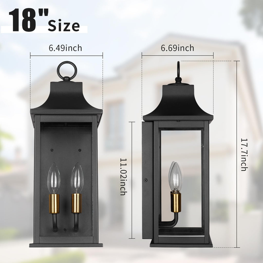 18"Outdoor Porch Light Wall Mount, Anti-Rust Aluminum & Clear Glass Wall Lamp, Outside Wall Lantern with E12 Socket