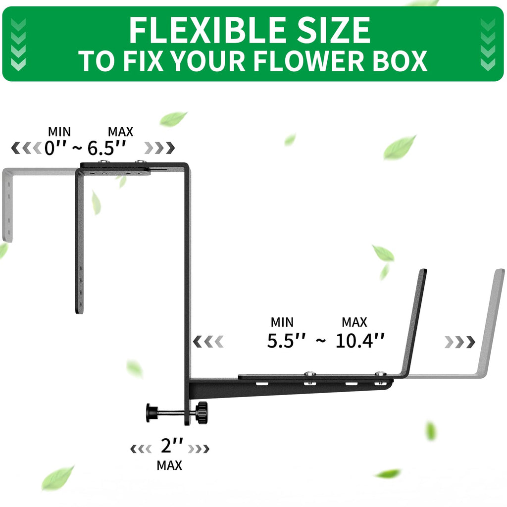 Window Box Brackets, Adjustable Planter Box Brackets, Heavy Duty Iron Flower Box Brackets for Railings, with Enhanced