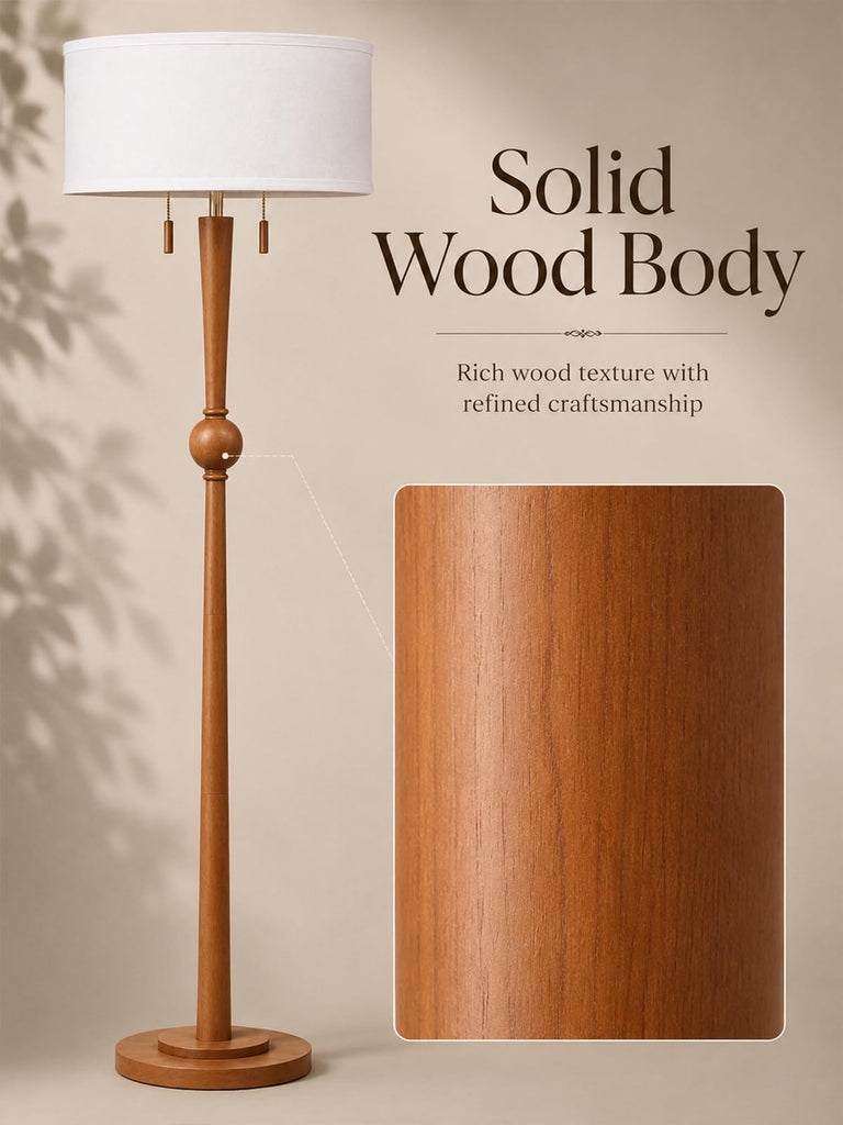 Solid Wood Floor Lamp, Pull Chains Standing Lamp