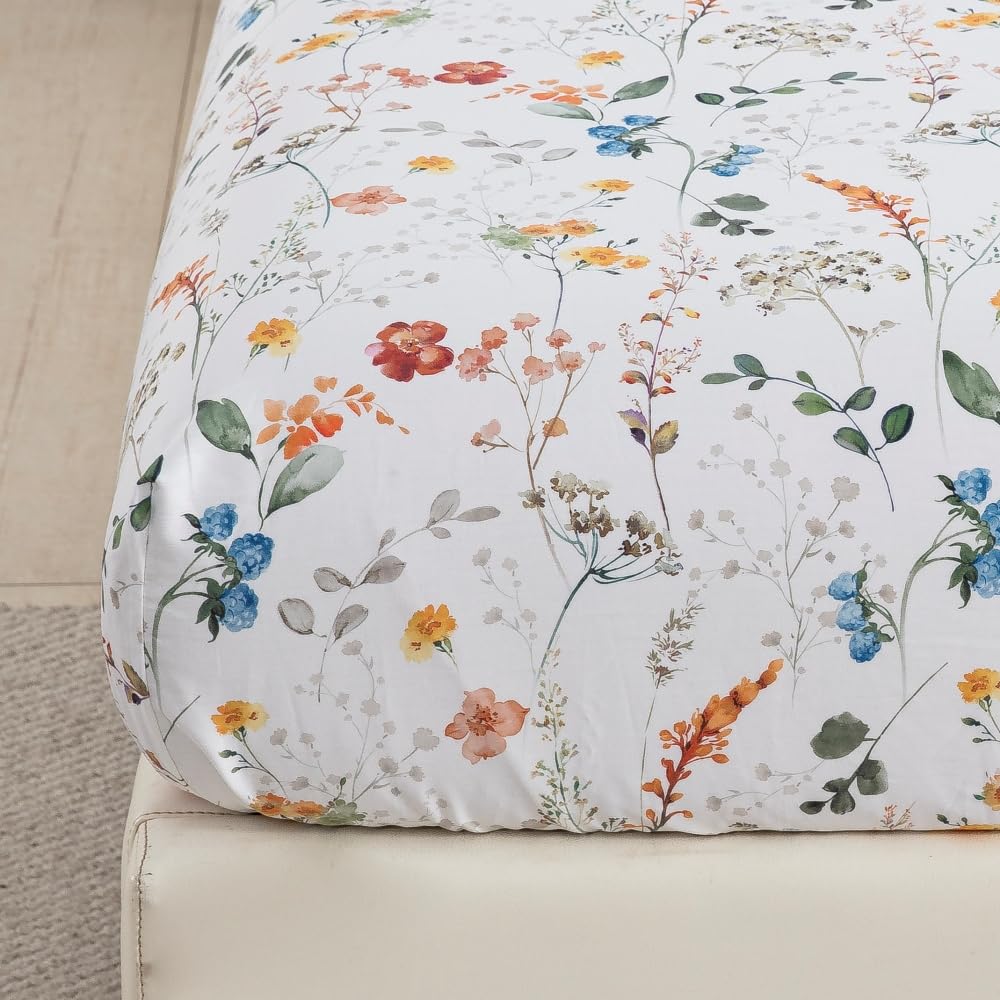 Split King Cotton Sheets Set Printed Bedding Sets, Bedlinen for Mattress Up to 14" Deep, Vintage Farmhouse Pattern