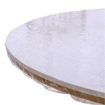 Clear Round Vinyl Fitted Tablecloth Waterproof Oilcloth Heavy Duty Elasticized Table Cover Elastic Edge Design