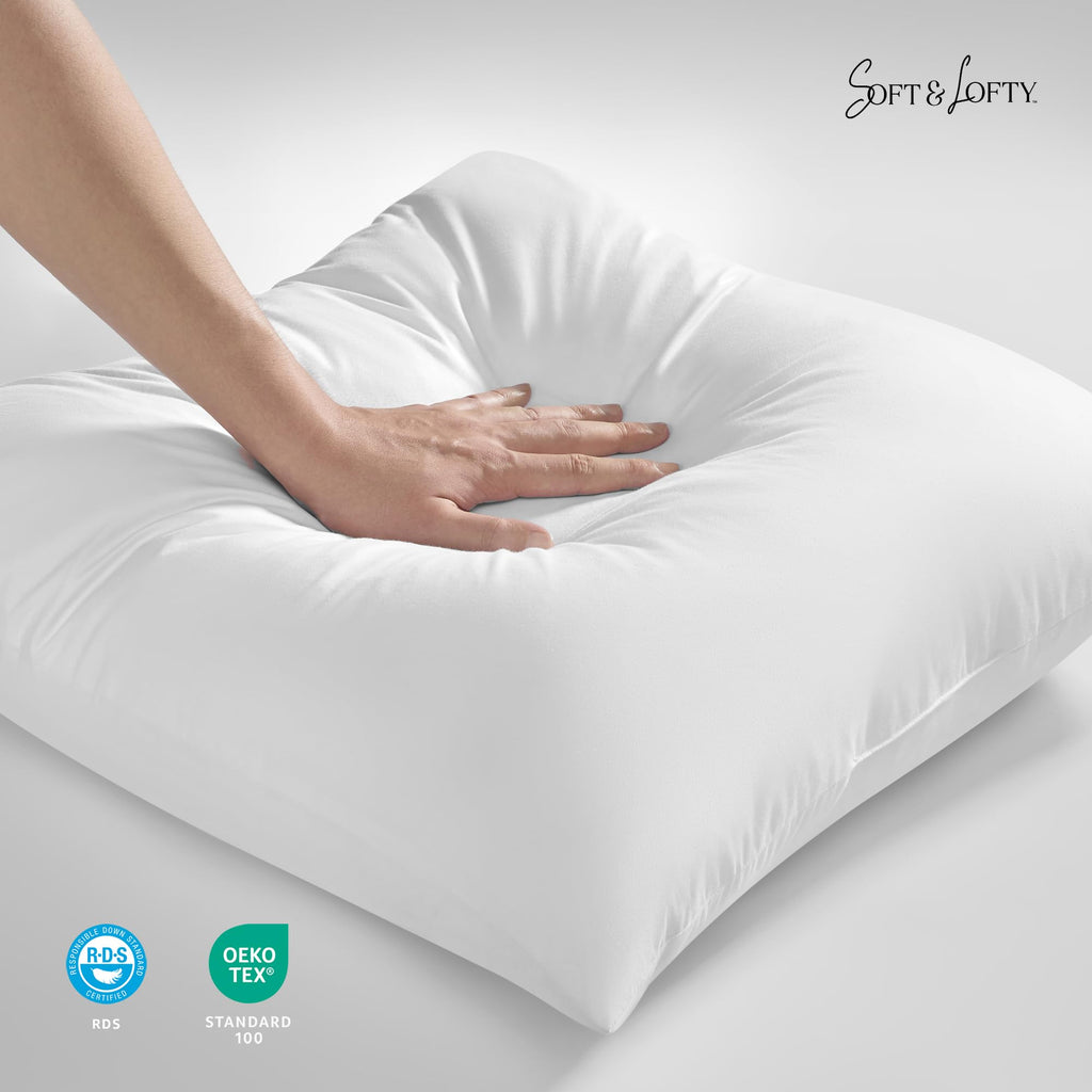 26x26 Feather Down Euro Pillow Inserts 100% Soft Cotton Cover, Set of 2