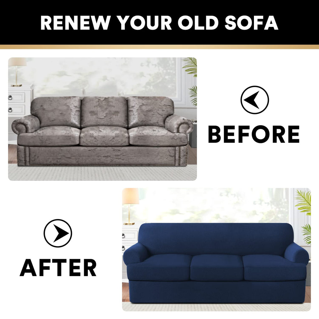 T Cushion Sofa Slipcover 4 Pieces Sofa Covers for T Cushion Couch Soft Sofa Slip Covers Furniture Protector with 3
