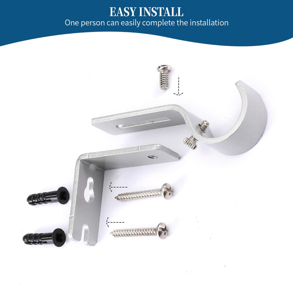 Heavy Duty Adjustable Curtain Rod Brackets Rod Holders for 1 Inch Rod, Silver Color, (Set of 6)