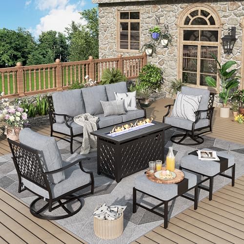 6-Piece Metal Outdoor Patio Furniture Set - Conversation | Grey with Thick Cushions for Patio, Garden & Porch