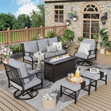6-Piece Metal Outdoor Patio Furniture Set - Conversation | Grey with Thick Cushions for Patio, Garden & Porch