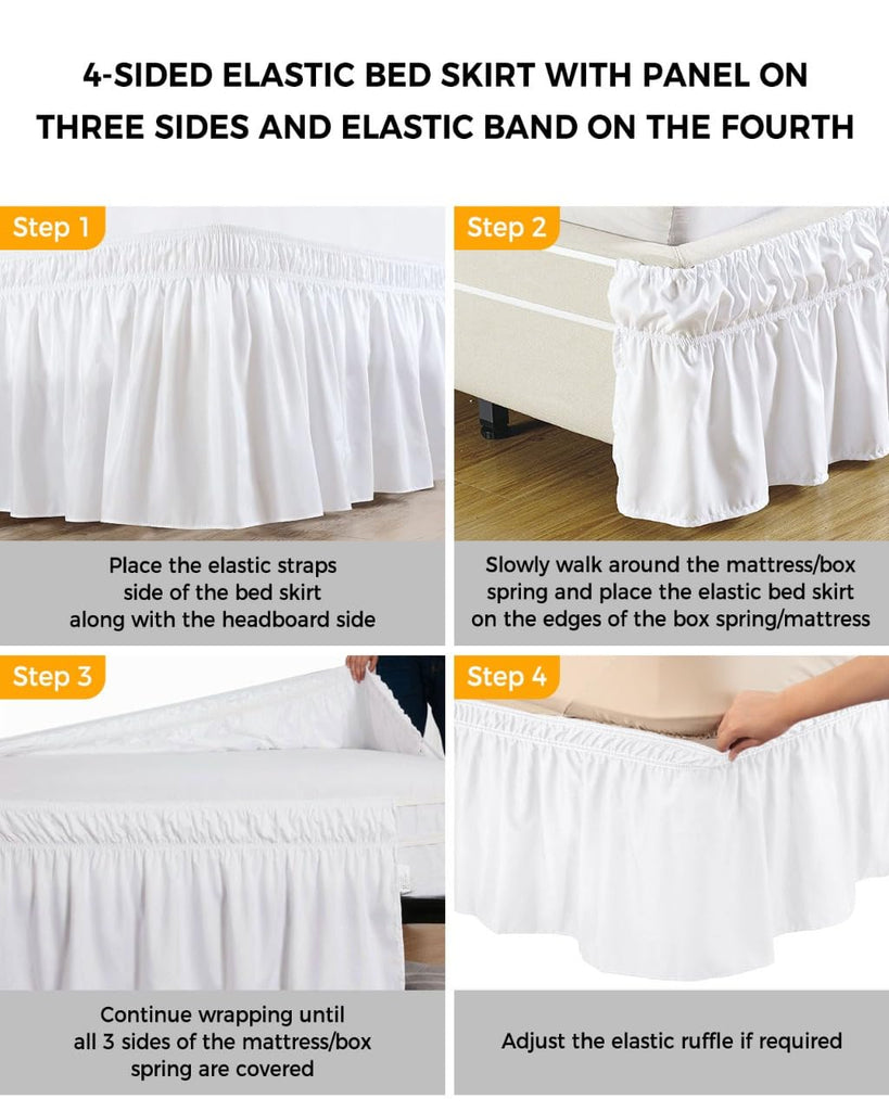 Blue Striped Bed Skirt 18 Inch Drop, Adjustable Elastic Wrap Around Bed Skirts Easy Fitting Dust Ruffle