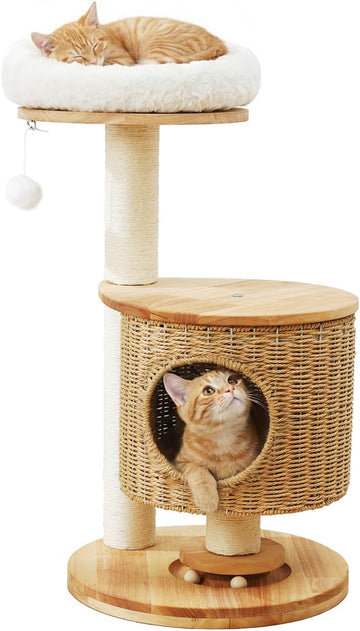 30-Inch Solid Wood Cat Tree Tower for Small to Medium Cats