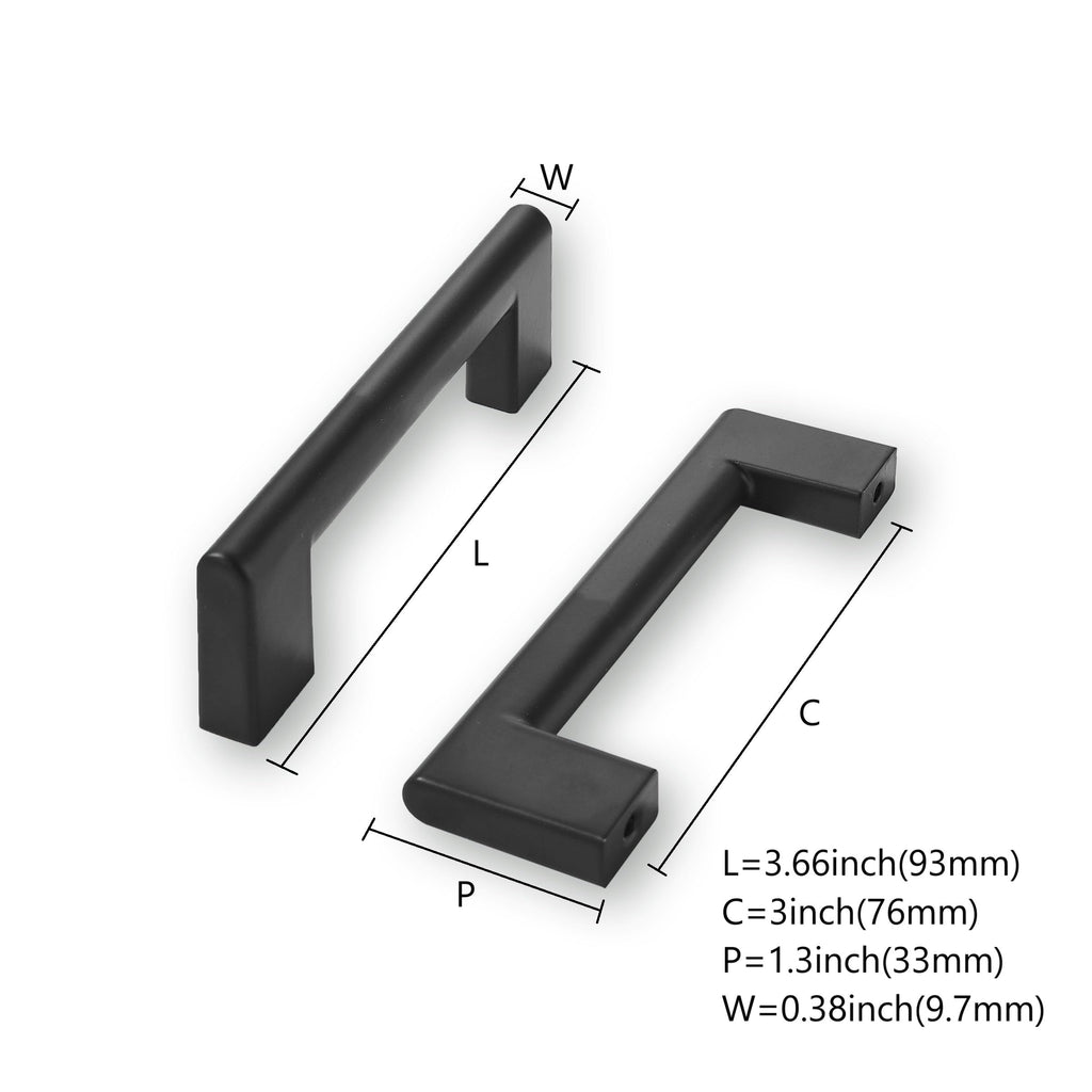 3 Inch Hole Center 10 Pack Matte Black Cabinet Pulls Heavy Duty Solid Kitchen Drawer Handle, Hardware , Drawer
