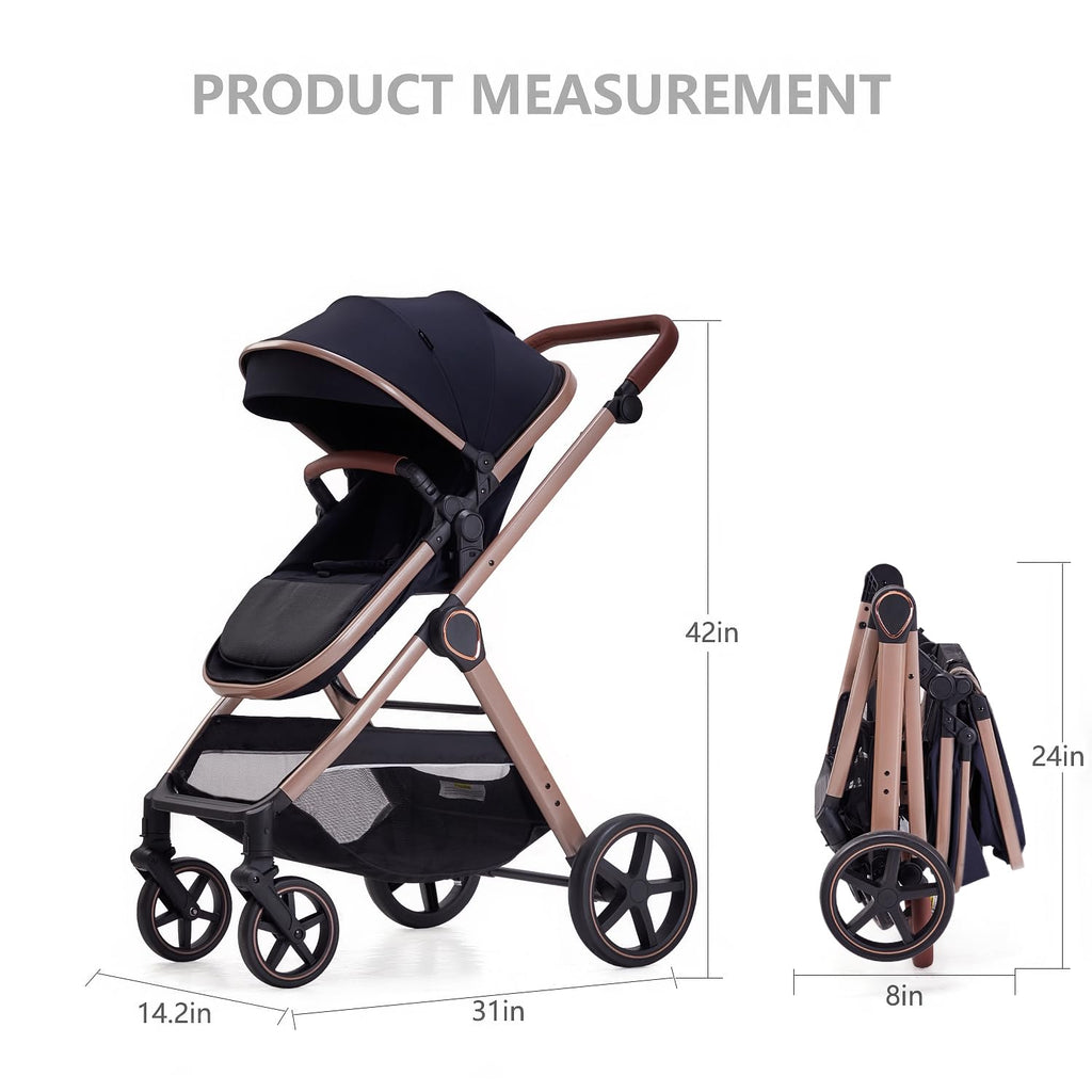 2 in 1 Baby Stroller, Newborn Infant Toddler Convertible Bassinet Pram Stroller for 0-36 Months Old Babies (Black)