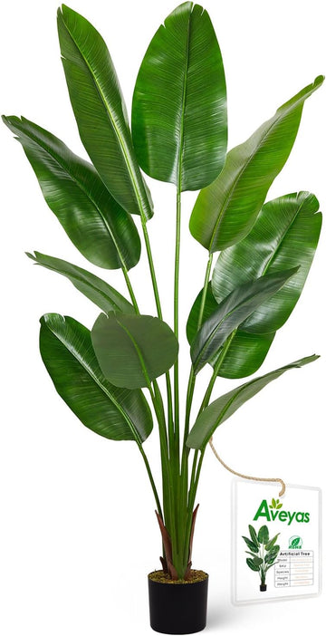 6ft Artificial Bird of Paradise Tree Decor, 6 Feet Faux Floor Plant Fake Silk Banana Leaf Tropical Trees with Pot for