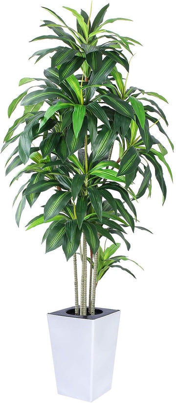 Dracaena Tree with White Tall Planter, 7ft Tall Potted Artificial Dracaena Silk Plant, Fake Yucca Tree Plant, Home