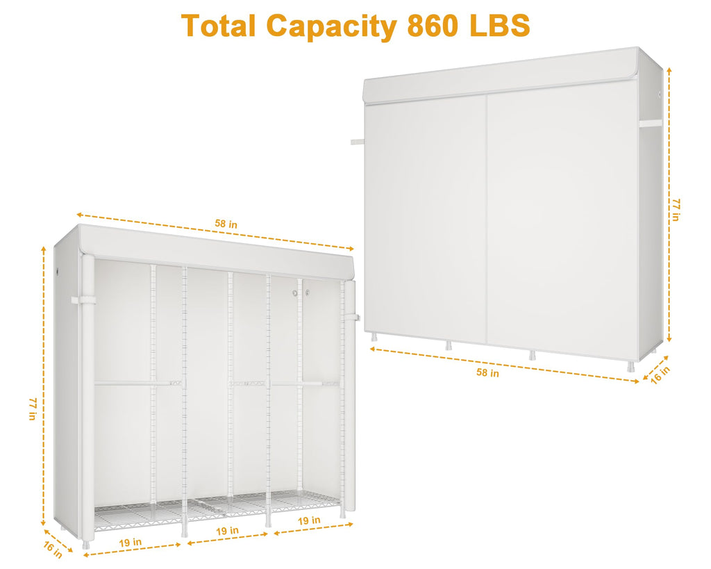E14C Heavy Duty Closet Organizer System, Freestanding Clothing Racks for Hanging Clothes, Adjustable Garment Rack 58" W