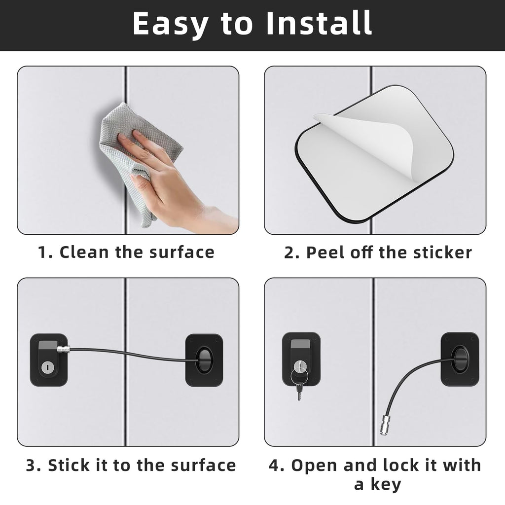 Refrigerator Lock 2 Packs, Fridge Lock with Silicone Wire Protection Fridge Locks for Kids Easy to Use and Install