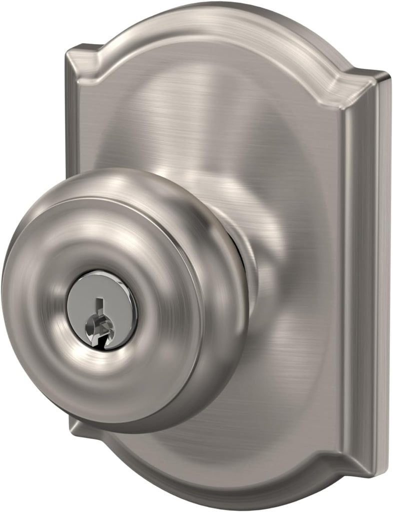 Georgian Keyed Entry Door Knob, Interior/Exterior, Satin Nickel