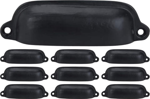Set of 10 Cast Iron Cup Drawer Pulls, 3.5 inch Drawer Pulls, Vintage Black Cabinet Handles, Cabinet Dresser Cup Kitchen