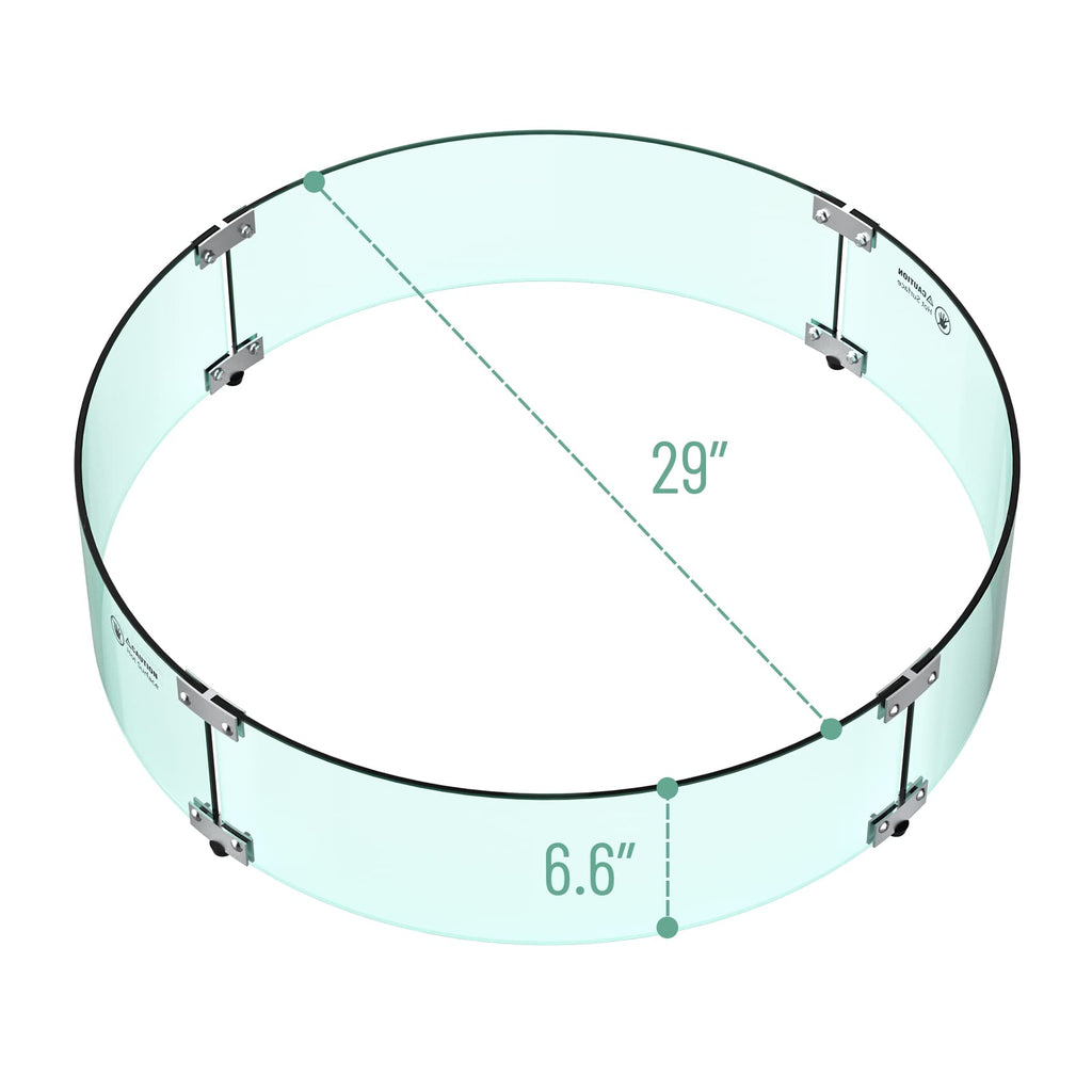 29" Round Glass Wind Guard for 24" Fire Pit Burner Pans
