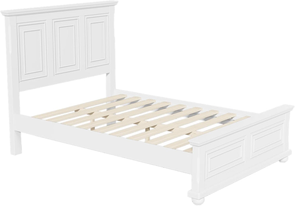 Queen Wood Platform Bed with Headboard and Footboard, Farmhouse Vintage Bed Frame with Tall Headboard, Wood Slats