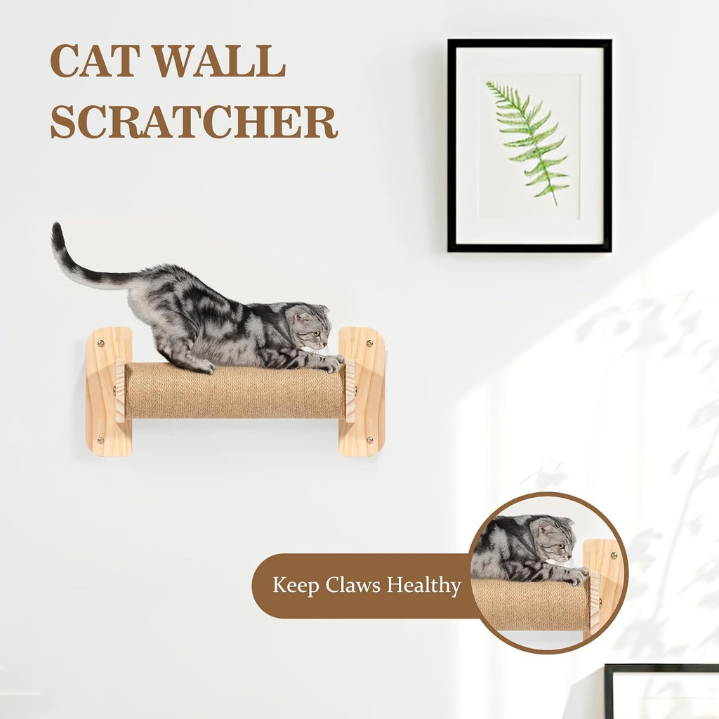 Cat Wall Shelves and Perches, Wall Mounted Cat Furniture with Hammock, Bridge, Tree, Steps and Scratching Posts