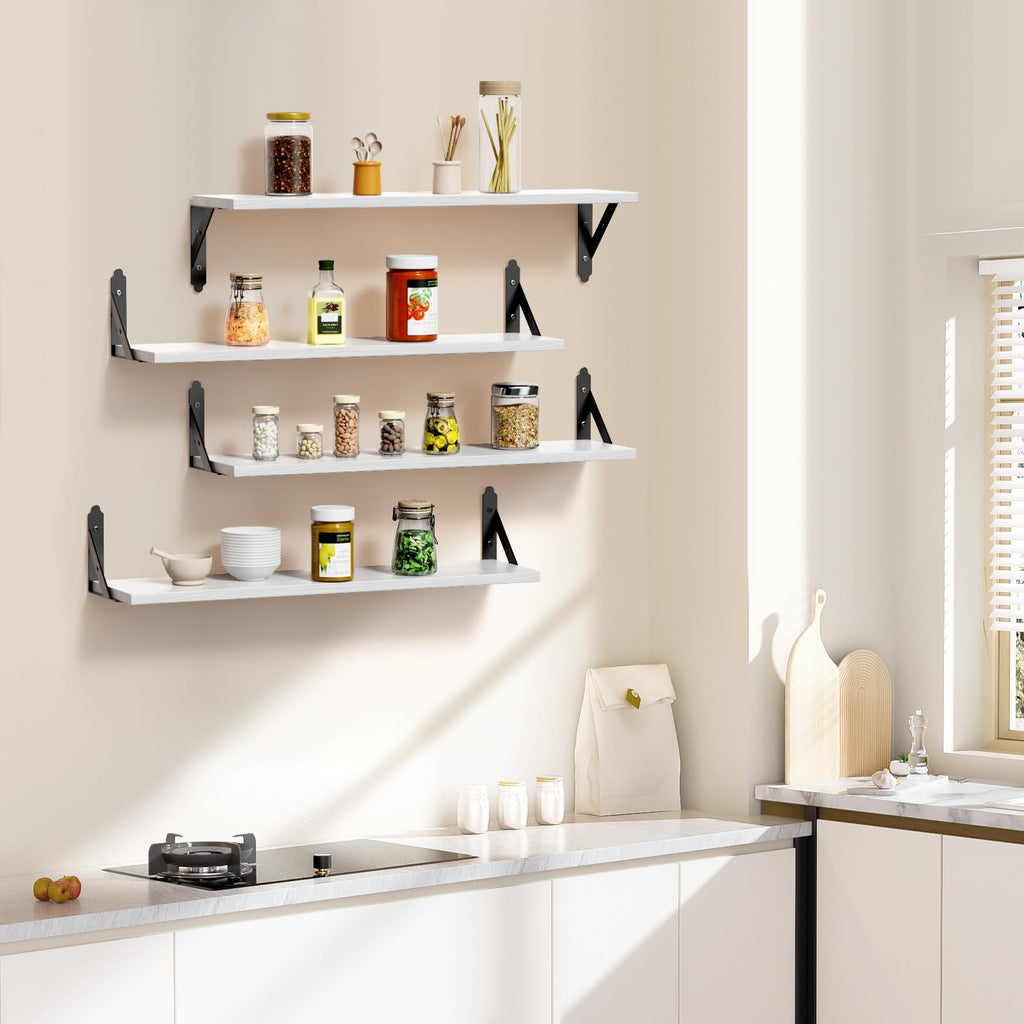 Wood Wall Floating Shelves Set of 4, 23.6" x 6" - White