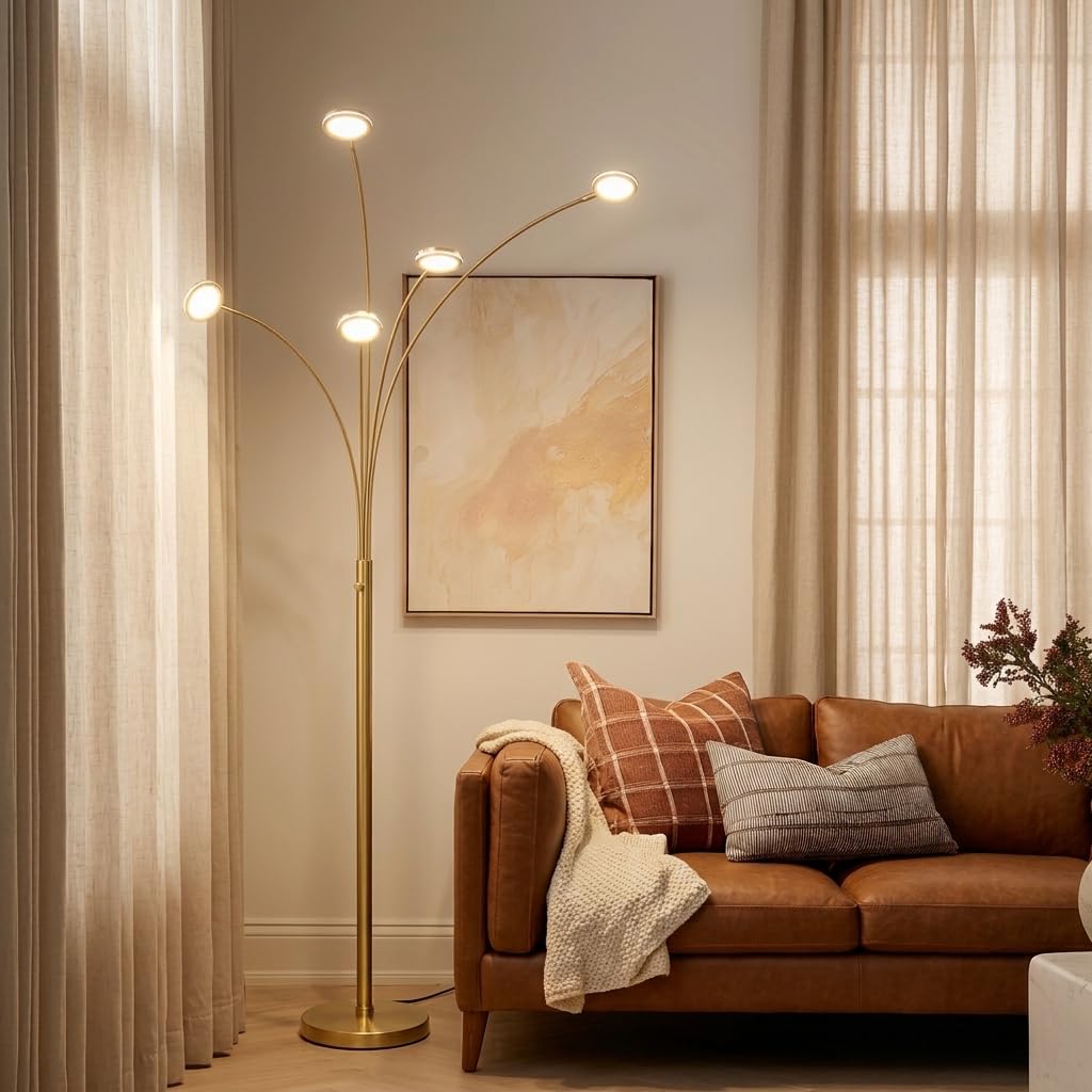 Orion Arc Floor Lamp, Tree Floor Lamp with 5 Adjustable Arms, Multi-Head Standing Lamp with Flexible Rotating LED
