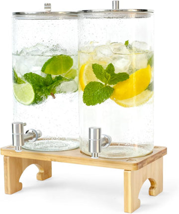 1.5 Gallon Drink dispenser with Stand, With Wood Stand, 18/8 Stainless Steel Spigot and Labels Large Water - Set of 2