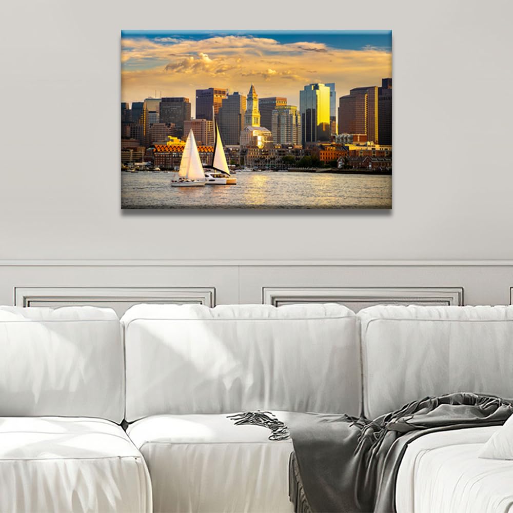 Wall Boston Skyline Wall Painting Boston Panoramic Downtown Cityscape Canvas Wall Boston Massachusetts USA Wall 1