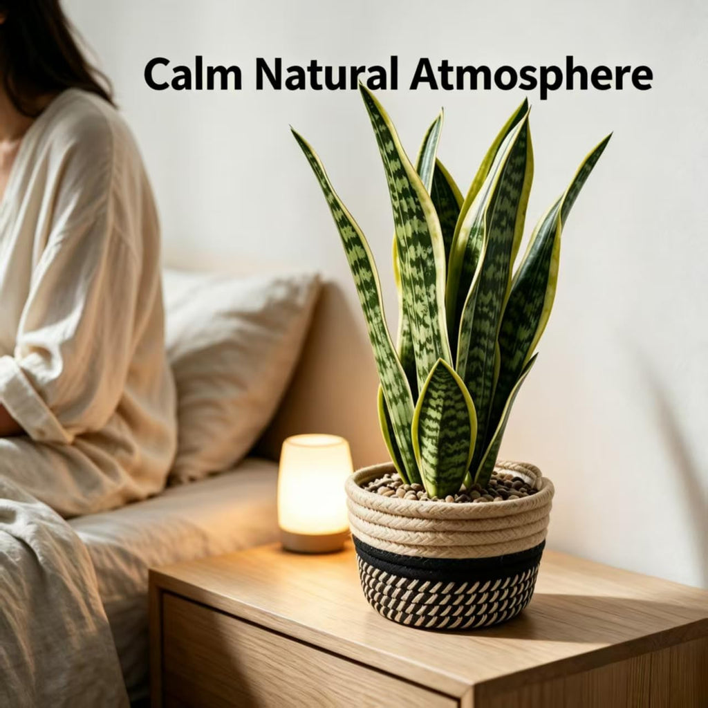15" Artificial Snake Plant in Black Woven Planter Realistic Faux Sansevieria with Lush Green Leaves Modern Fake
