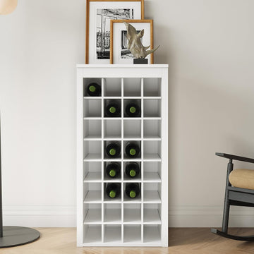 Wine Rack Freestanding Floor Stackable for Liquor 8-Tier 32 Bottle Dividers Rustic Rectangle Small Wine Rack Cabinet
