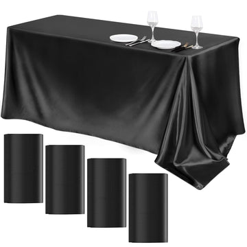 4 Pack Black Satin Tablecloth 102 x 58 Inch Overlay Table Cover
