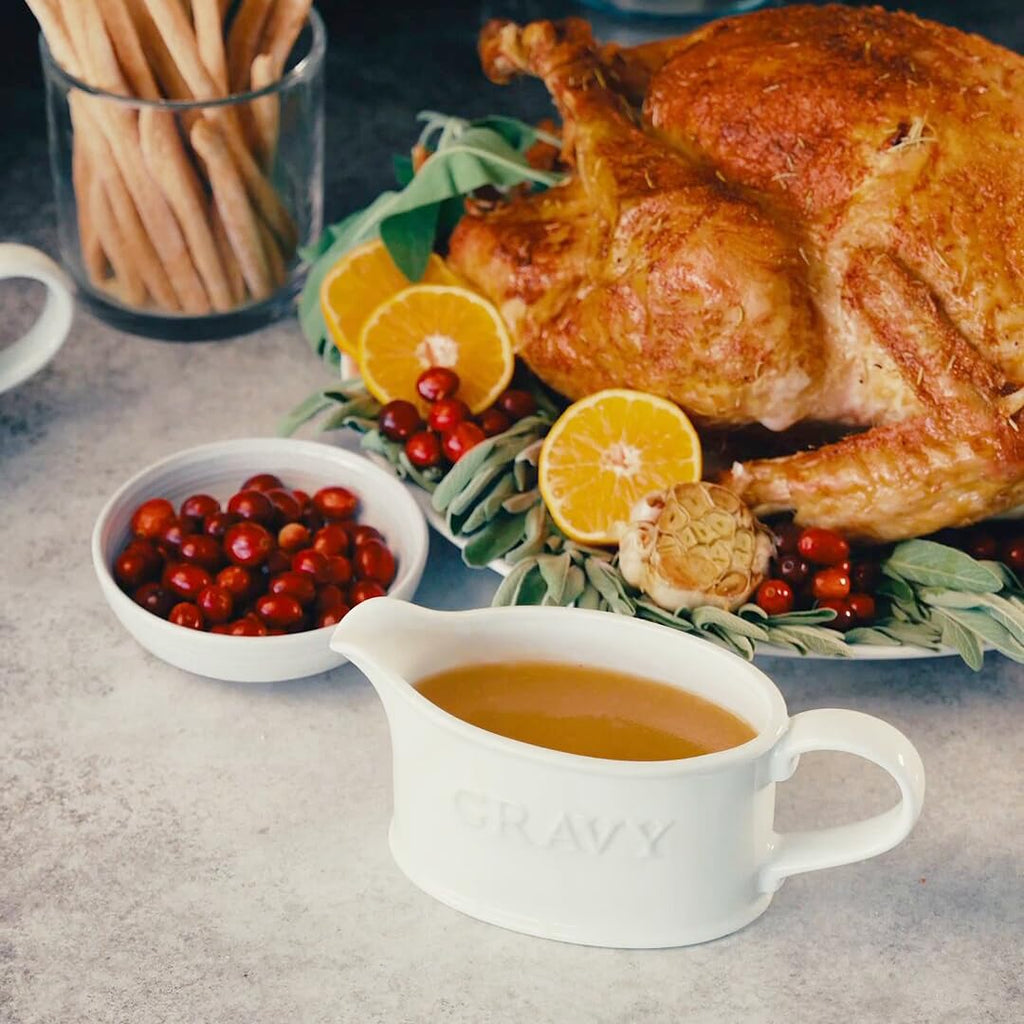 Ceramic Gravy Boat, Embossed, Farmhouse, 18 oz, White