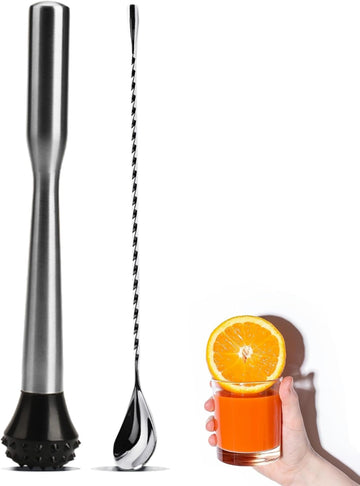 Muddler for Cocktails Stainless Steel, Muddlers Pestle with Stirring Spoon, Bartender Cocktail Shaker Bar Tool Set - Set of 2