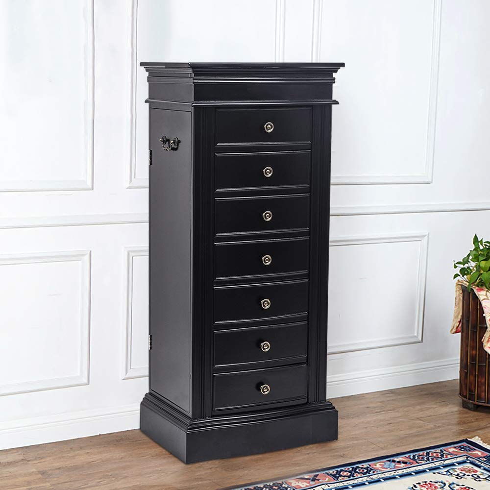 Large standing Jewelry Armoire Cabinet with 7 Drawers & 2 Swing Doors 24 Hooks, Large Wood Jewelry Cabinet Organizers