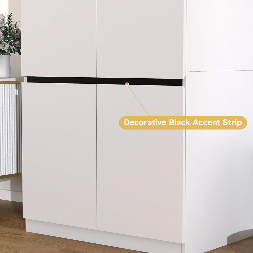 White Armoire Wardrobe Closet with 6 Doors: 75" H x 95" W