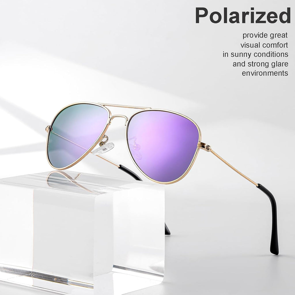 Kids Polarized Aviator Sunglasses for Little Girls Boys Juniors Teenagers, Two Sizes 50MM 52MM