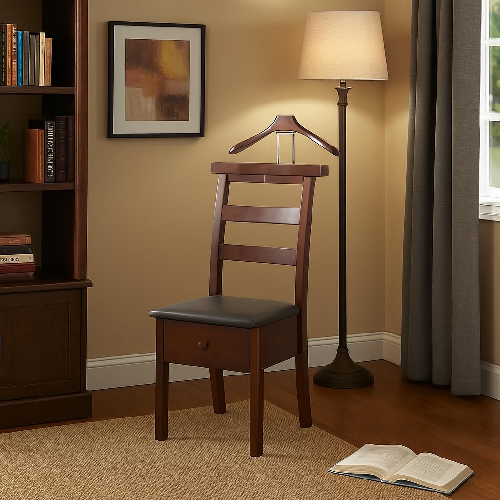 Manhatten Chair Valet VL36654 with Drawer, Hanger, Trouser Bar and Tie & Belt Bar, 19" W x 24" D x 43" H