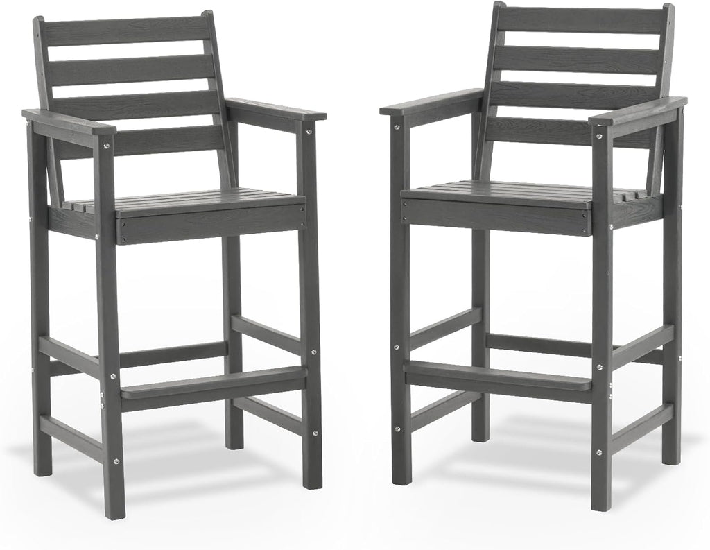 Tall Adirondack Bar Chairs Set of 2, Oversize Adirondack Bar Height Chairs, All-Weather HDPE Outdoor Bar Stools
