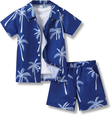 Boys Clothes 2 Piece Outfits Hawaiian Vacation Beach Short Sleeve Button Down Shirt and Shorts Sets