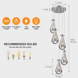 Raindrop Pendant Lights Kitchen Island Teardrop Chrome Hanging Light Fixtures Clear Solid Glass Pendant Light Modern Chandeliers for Dining Room Porch Corridor Living Room (5-Light) A121-B0CJF6N3LL