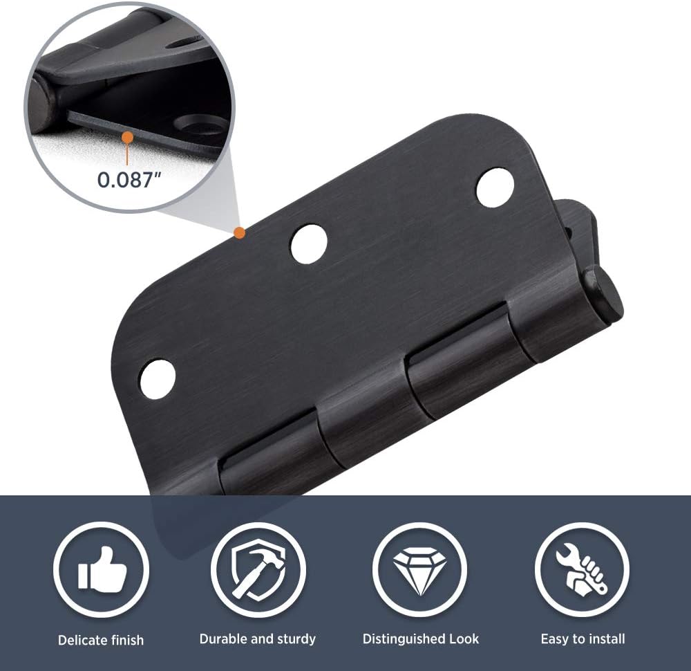 Door Hinges Oil Rubbed Bronze Hinges 3.5 in 5/8" Radius Corners Black Hinge Interior Hinge Hardware 12 Pack