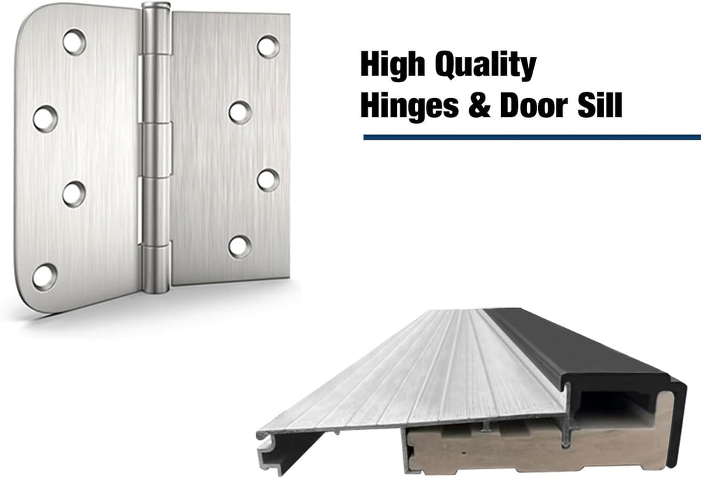 36 x 80 Textured Finished Fiberglass Door with Brickmould, Double-Sided Frosted Glass Modern Style for Home's Front