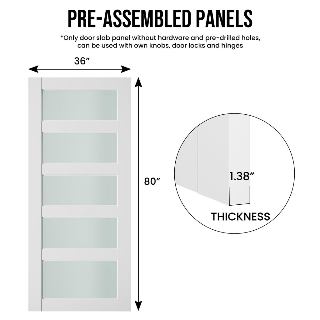 36" x 80" Frosted Glass Door, MDF Solid Core Interior Door Slab