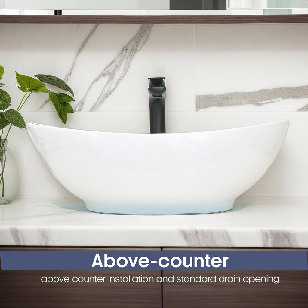 VIDA 23×15.2×7.7 inch Bathroom Vessel Sink, Modern Egg Shape Vanity Sink Above Counter Art Basin with Overflow
