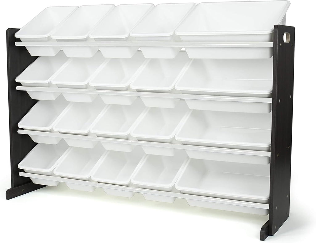 Kids Toy Organizer with 20 Bins, 4 Tier Storage | Sturdy wood and steel toddler shelf, removable BPA-free containers