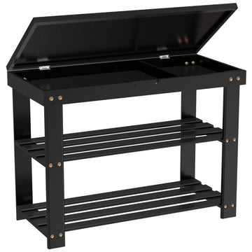Bamboo Shoe Rack Bench with Storage Shelf Organizer