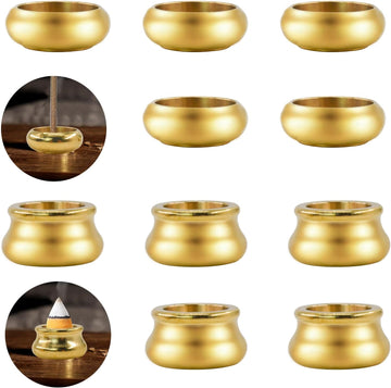 Brass Incense Burner Holder, Mini Copper Incense Stick Holder Gold Cone Incense Holder for Yoga Meditation - Set of 12