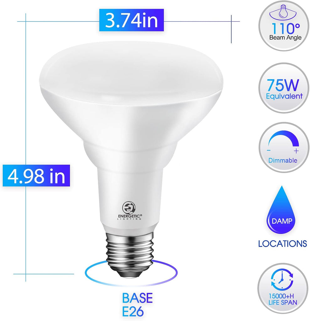 6 Pack 75W BR30 LED Recessed Light Bulb, Dimmable, 900 Lumens, 2700K Soft White, E26 Base, Indoor Flood Light Bulb