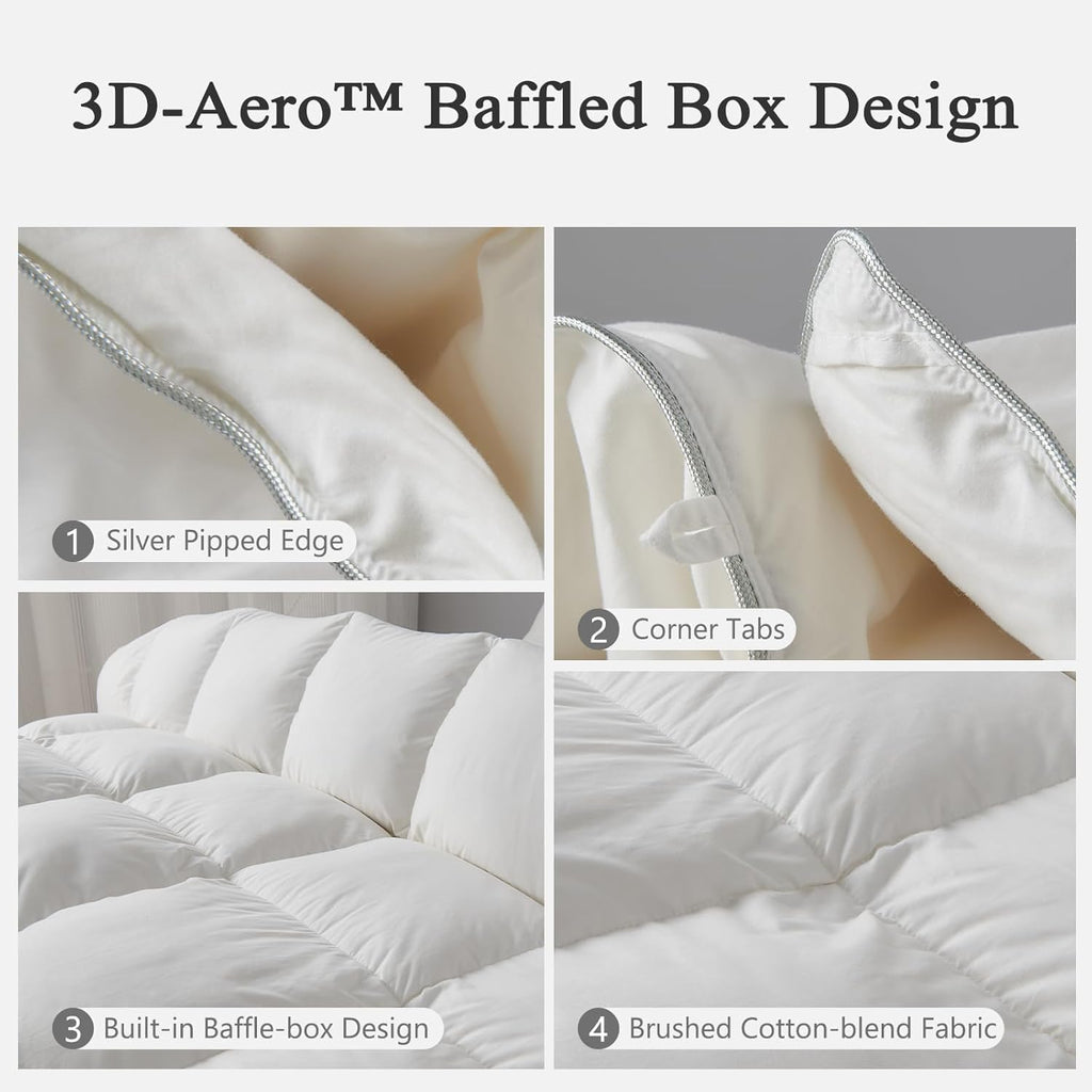 Luxury King Down Feather Fibers Comforter, Ultra-Soft Cotton Blend Fabric
