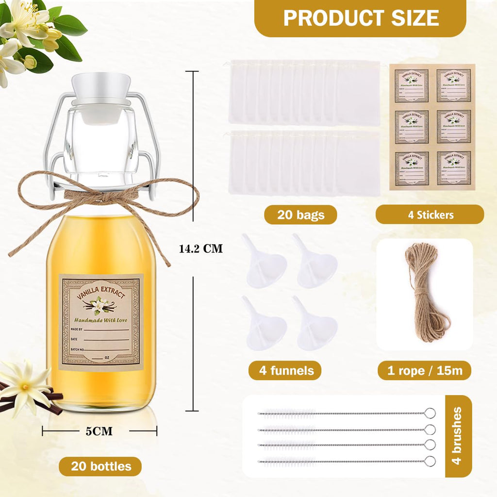 20Pcs 4 oz Swing Top Glass Bottles for Vanilla Extract Homemade, Flip Top Glass Bottles for Food Storage Canister for